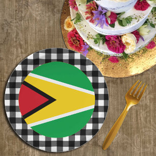 Guyana Plate, buffalo plaid & Guyana Flag Paper Plates