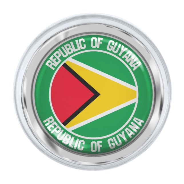 Guyana Round Emblem Silver Finish Lapel Pin (Front)