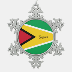 Guyana snowflake, Guyana Flag Snowflake Pewter Christmas Ornament