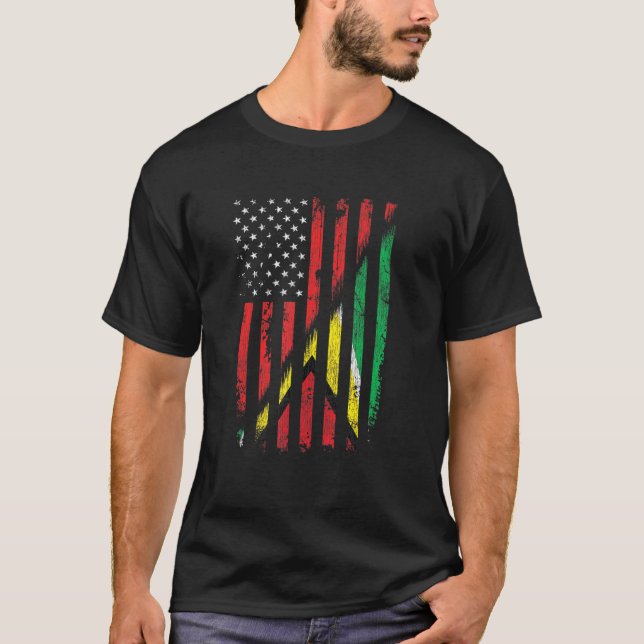 Guyanese American Flag Retro Style Usa Guyana Flag T-Shirt (Front)