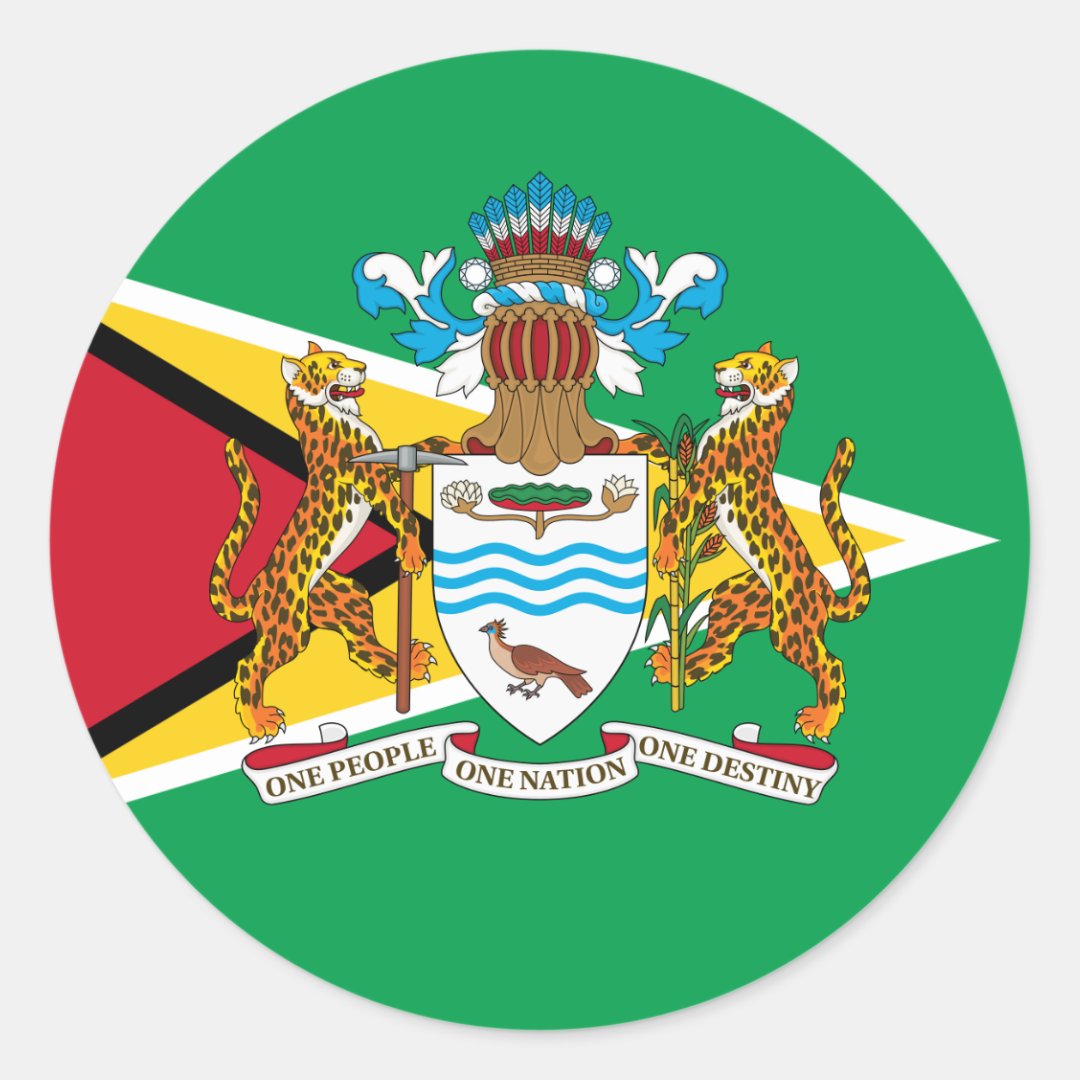 Guyanese Flag & Coat of Arms, Flag of Guyana Classic Round Sticker Zazzle