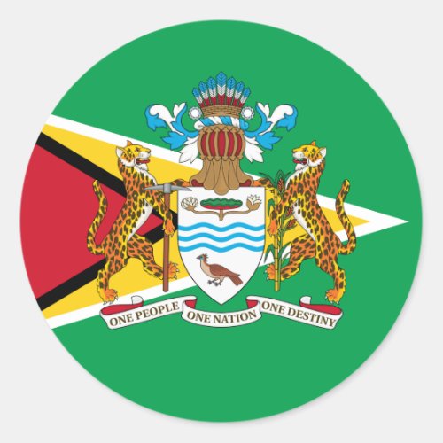 Guyanese Flag  Coat of Arms Flag of Guyana Classic Round Sticker
