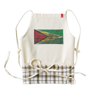 Guyanese Flag on Rough Wood Boards Effect Zazzle HEART Apron