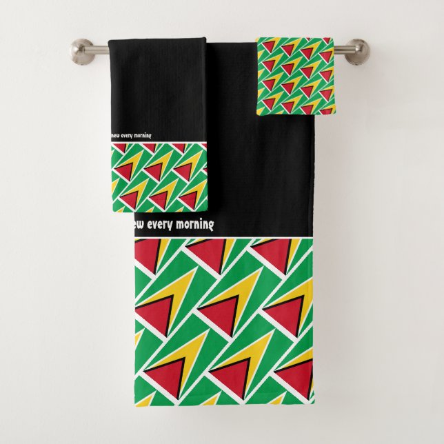 GUYANESE FLAG Personalized Scripture BLACK Bath Towel Set (Insitu)