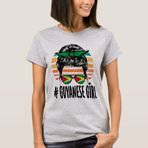 Guyanese Girl Messy Hair Guyana Pride Patriotic T_Shirt