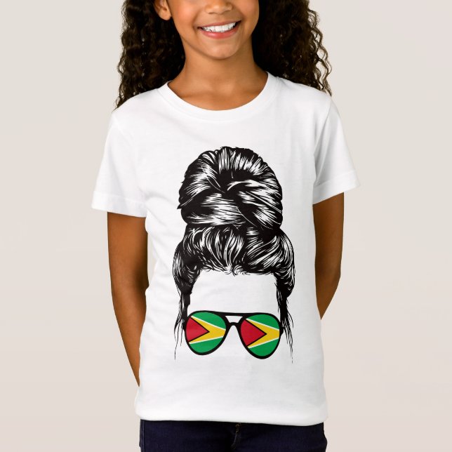 Guyanese Girl Messy Hair Guyana Pride Patriotic T-Shirt (Front)