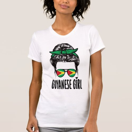 Guyanese Girl Messy Hair Guyana Pride Patriotic T_Shirt