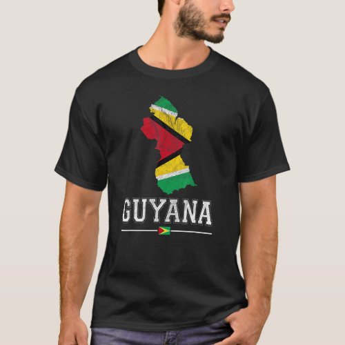 Guyanese Map and Flag Souvenir   Distressed Guyana T_Shirt