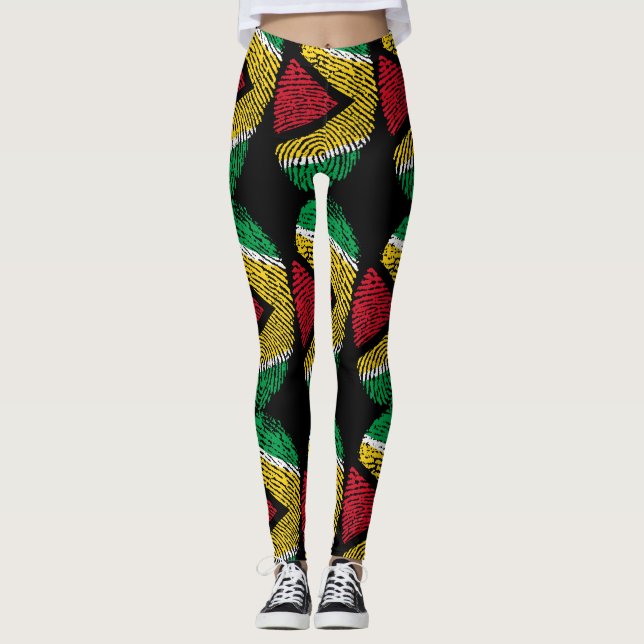Guyanese Pride DNA: Fingerprint Flag Leggings" Leggings (Front)