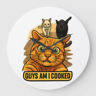 Guys Am I Cooked? Funny Cat Meme Panic Reaction Large Clock
