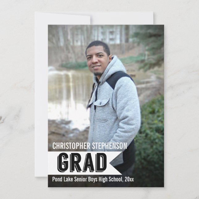 Guys Bold Banner Photo Graduation Announcement (Front)