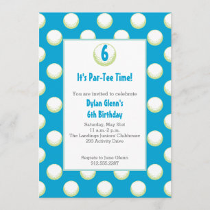 Guys Golf Ball Party Invite- Lime Green and Blue Invitation