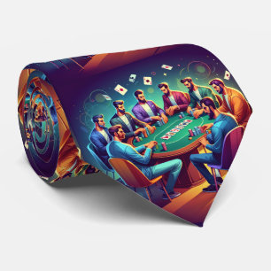 Guys Playing Cards Poker Game Neck Tie