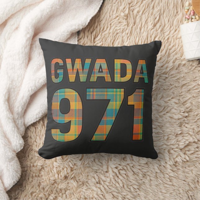 GWADA 971 Madras Vibrant - Guadeloupean Pride Throw Pillow (Blanket)