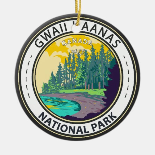 Gwaii Haanas National Park Canada Vintage Badge Ceramic Ornament