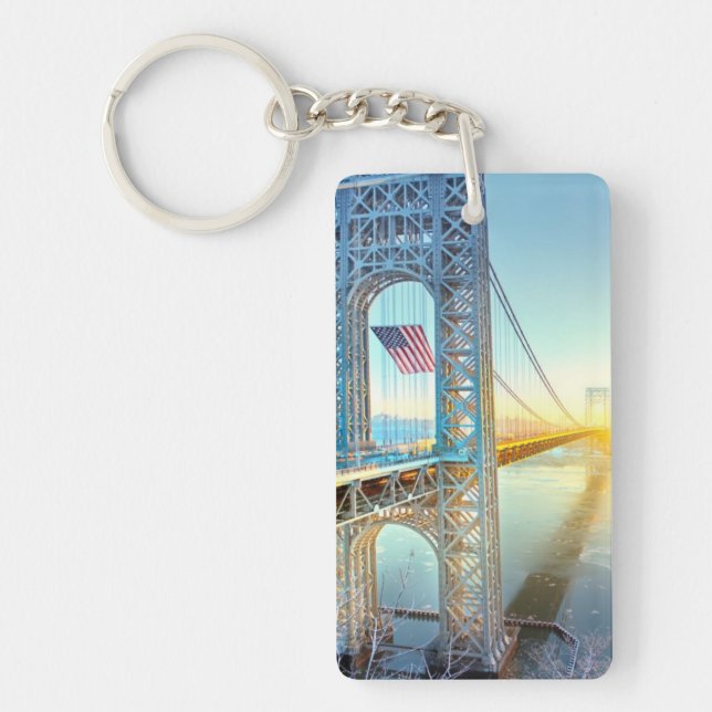 GWB connecting Fort Lee NJ and Manhattan NYPlus Keychain (Front)