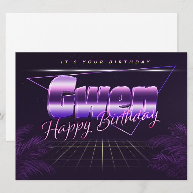 Gwen Name First Name lilac retro card birthday (Front/Back)