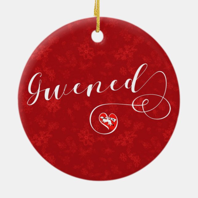 Gwened Flag in Heart, Vannes, Breton, Brittany Ceramic Ornament (Back)