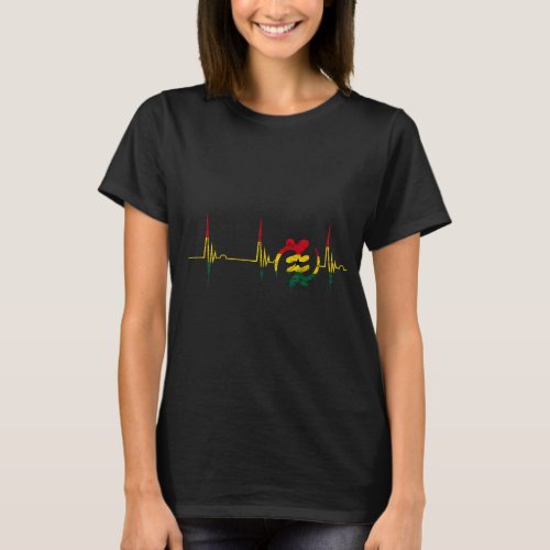 Gye Nyame Adinkra Symbol Ghana Flag Heartbeat EKG  T_Shirt