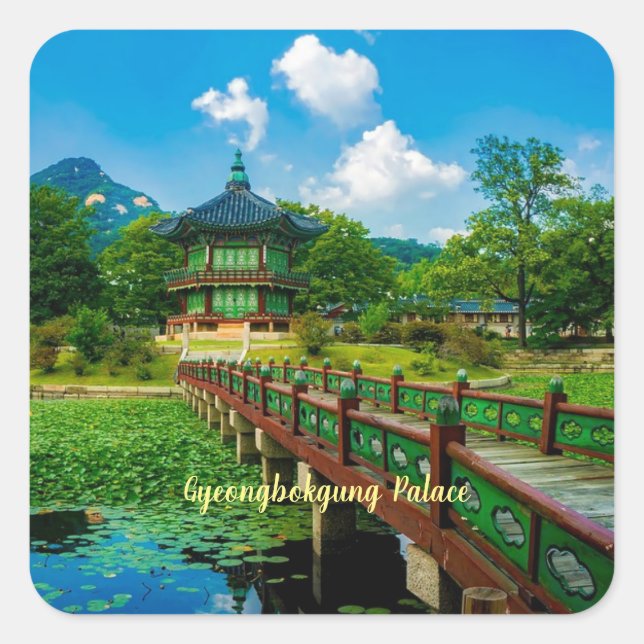 Gyeongbokgung Palace, labeled. Square Sticker (Front)