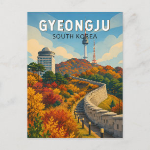 Gyeongju South Korea Illustration Travel Art Postcard