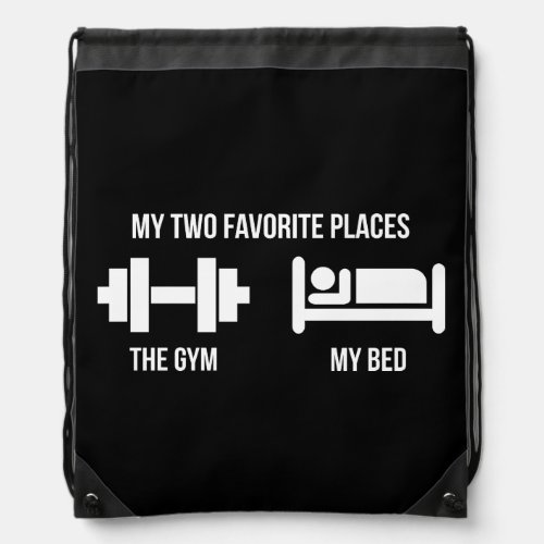 Gym and Bed _ Funny Cartoon Pictogram _ Novelty Drawstring Bag