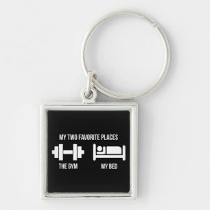Gym and Bed - Funny Cartoon Pictogram - Novelty Keychain