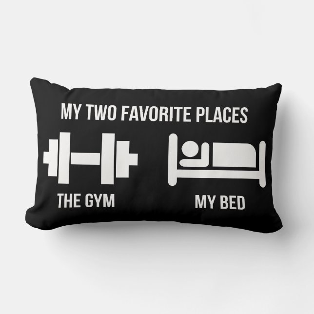 Gym and Bed - Funny Cartoon Pictogram - Novelty Lumbar Pillow (Front)
