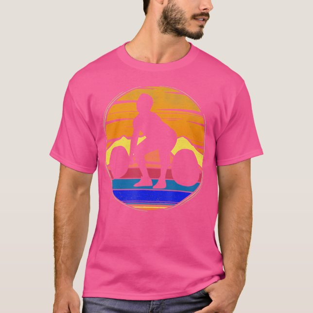 Gym And Fitness Retro Sunset Sports Weight Lifting T-Shirt (Front)