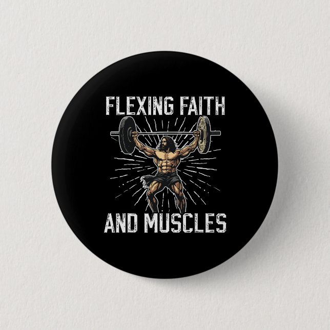 Gym And Jesus Christian Bodybuilder Religious Body Button (Front)