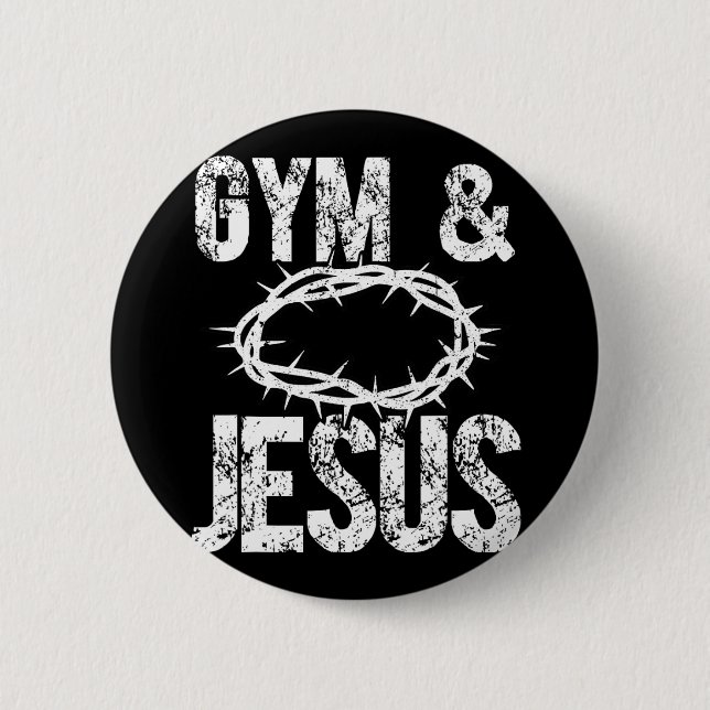 Gym And Jesus Christian Bodybuilder Religious Body Button (Front)