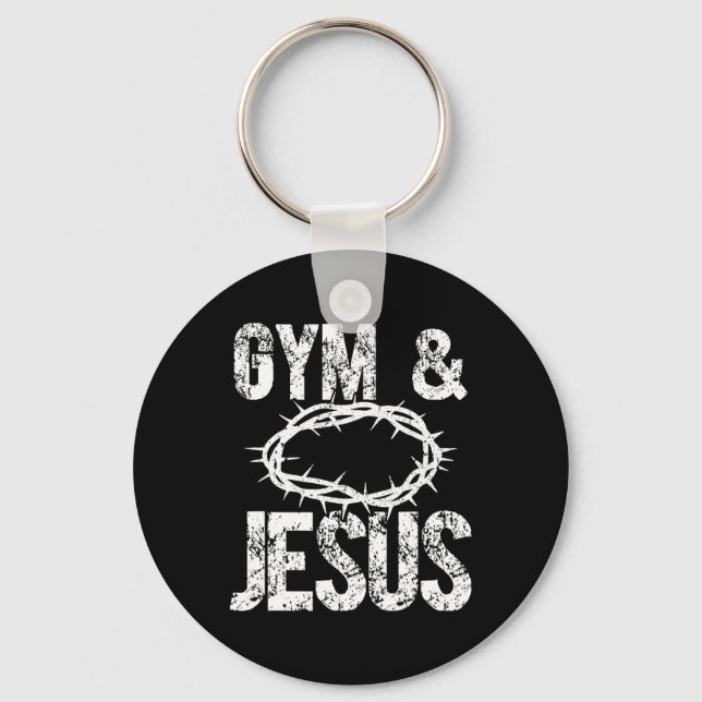 Gym And Jesus Christian Bodybuilder Religious Body Keychain (Front)