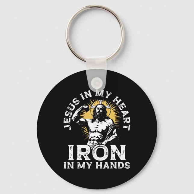 Gym And Jesus Christian Bodybuilder Religious Body Keychain (Front)