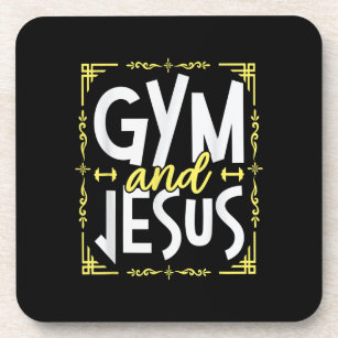 Gym and Jesus Gym Fitness Lifting Weights Body Bui Beverage Coaster