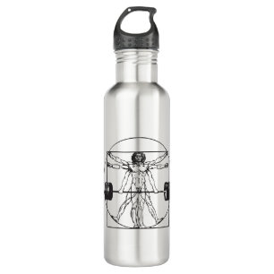 Gym Barbell Deadlift - Vitruvian Man Stainless Steel Water Bottle