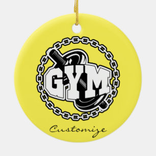 Gym Barbell Logo Thunder_Cove Ceramic Ornament
