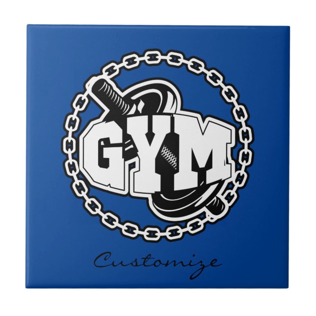 Gym Barbell Logo Thunder_Cove Ceramic Tile (Front)