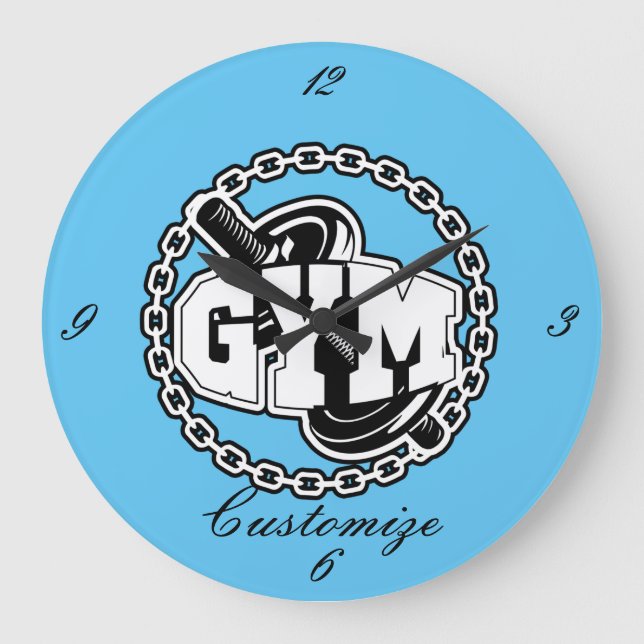 Gym Barbell Logo Thunder_Cove Large Clock (Front)