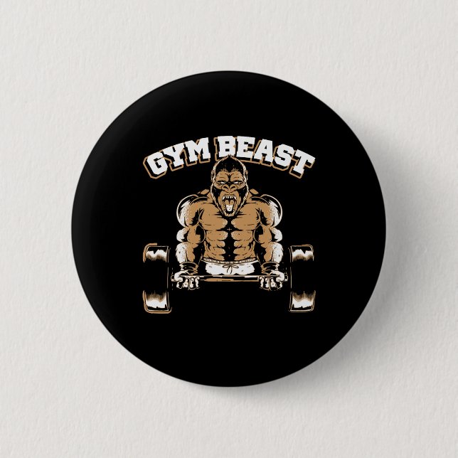 Gym Beast Gorilla Weightlifting Bodybuilding Worko Button (Front)