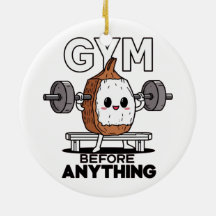 gym before anything fitness funny cartoon Ornament