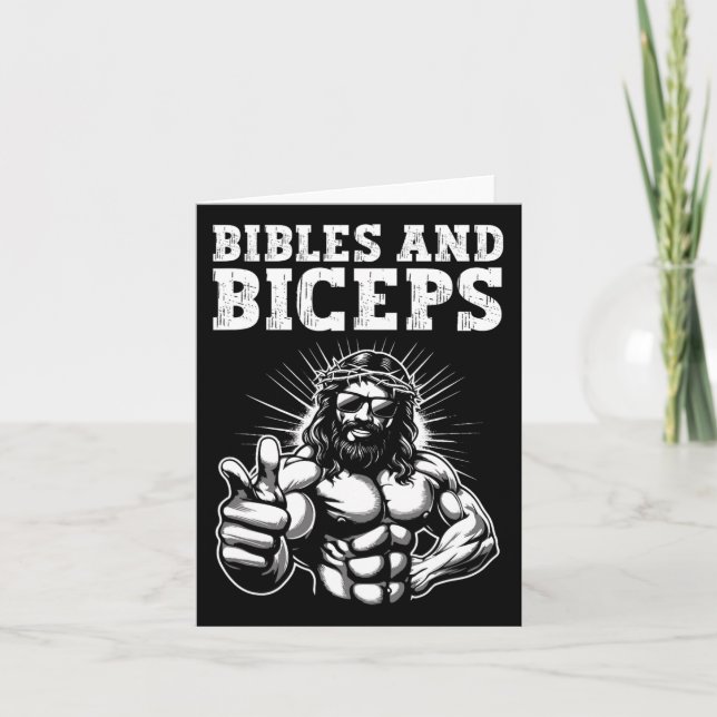 Gym Bodybuilding Fitness Humor Bibles And Biceps J Card (Front)
