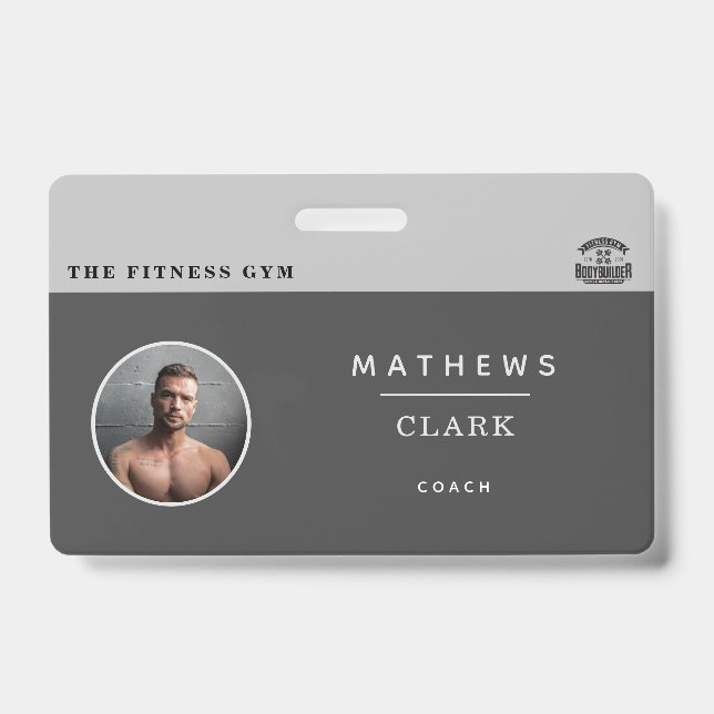 Gym coach employee identity with photo and logo badge (Front)