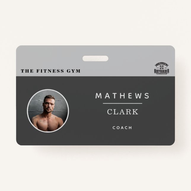 Gym coach employee identity with photo and logo badge (Front)