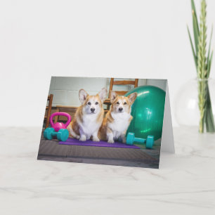 Gym Corgis blank greeting card