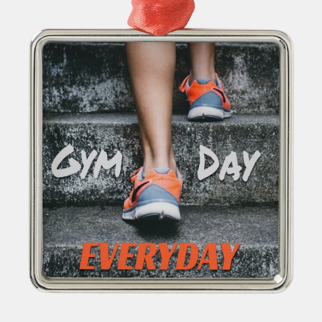 Gym Day Everyday Workout Motivation Stairs Orange Metal Ornament (Front)