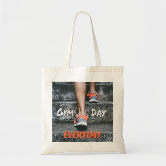 Gym Day Everyday Workout Motivation Stairs Orange Tote Bag (Front)