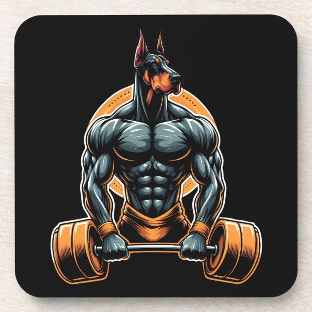 GYM doberman dog bodybuilder powerlifter Beverage Coaster (Front)