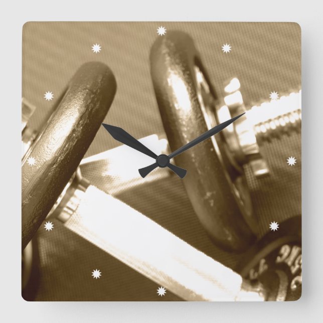 Gym Dumbbell Weights Square Wall Clock (Front)