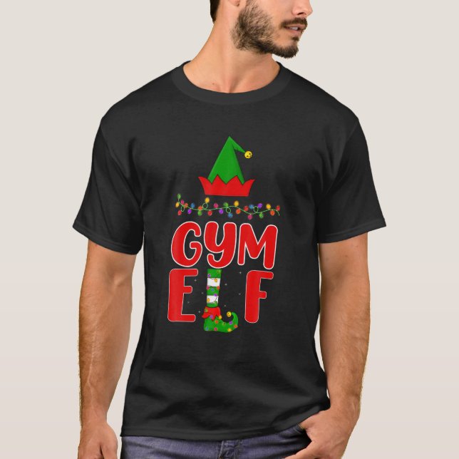 Gym Elf Matching Family Lighting Christmas T-Shirt (Front)