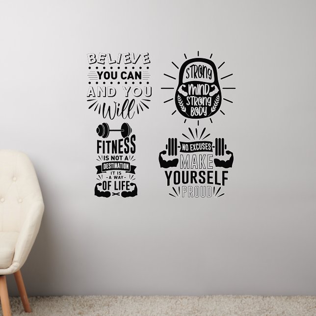 Gym Fitness Quotes Set 2 Bundle Multiple  Wall Decal (Living Room 2)
